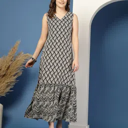 glamalue Women Fit and Flare Black Maxi/Full Length Dress image 1