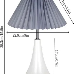 glowhere Matte White Bedside Lamp, Pleated Grey Fabric Shade, E27 Bedside & Living Room Table Lamp image 3