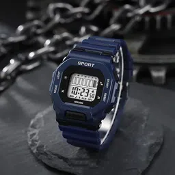 zyla Blue Square Digital Dial Sport Chronograph Stop Watch,Shockproof Digital Watch - For Men Silicone Strap Hybrid Multi Function Working Premium Quality LED Luminous Light image 5