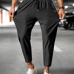 kizaar Men Solid Black Track Pants-picture-10