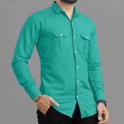 rahul look Men Regular Fit Solid Spread Collar Casual Shirt image 4