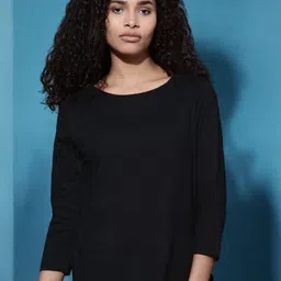 guti Women Solid Round Neck Pure Cotton Black T-Shirt image 1