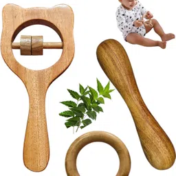aditya creation Neem Wood Rattle Toy Set Antibacterial Good for baby health Rattle image 2