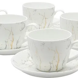 clay craft Pack of 12 Ceramic Monochrome Cup & Saucer Set | Durable and easy to clean image 4