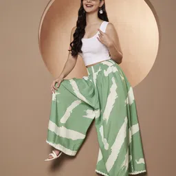 lookshine Women Flared Green, White Polyester Trousers image 5