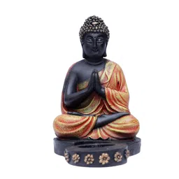 casacraft from pepperfry Ashnam Buddha Figurine with T-Light Holder - Black & Orange, 25.4cm image 2