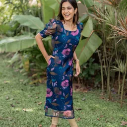 Women Floral Print Organza A-line Kurta-image-44