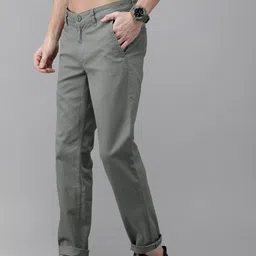 roadster Men Regular Fit Grey Cotton Blend Trousers image 2