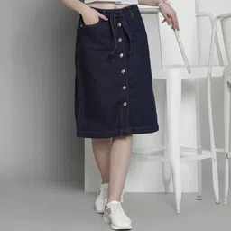 revella Women Solid Straight Dark Blue Skirt-picture-10