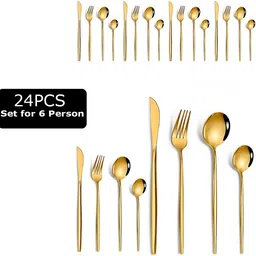 bonzeal 24 Pieces Stainless Steel Premium Gold Cutlery Set Stainless Steel Cutlery Set-picture-32