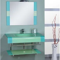 vision glass OV_033 Glass Wash Basin (24"x21" Inch) Sky Blue With Mirror One Self & S.S. Stand Wall Hung Basin-picture-14
