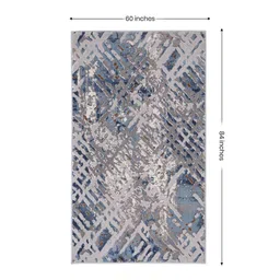 sapana carpet-mats Blue Abstract Polyester 5 ft X 7 ft Machine Made Carpet image 3