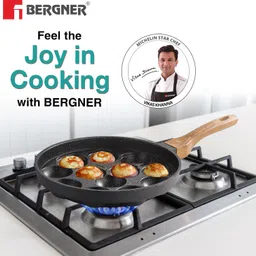 bergner Aadhirai Cast Aluminium Non-Stick 12 Pits Appam Patra with Glass Lid | Paniarakkal with Lid 0 L capacity 24 cm diameter image 2