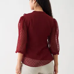 aask Casual Regular Sleeves Self Design Women Maroon Top image 3