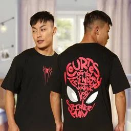 veirdo Oversized Men Printed, Typography Round Neck Pure Cotton Black T-Shirt image 2