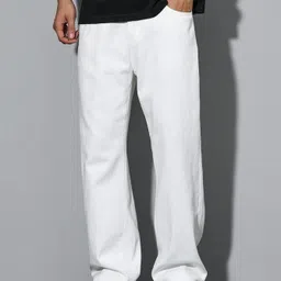 denim life Men Loose Fit Mid Rise White Jeans-picture-15