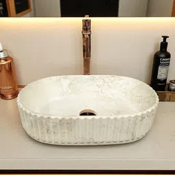 clayramic Premium Designer Ceramic(Hr-Line-Matt) Washbasin With Waste Coupling & Pipe Set (Hr-Line-1095-Matt)(13x19x5) Table Top Basin image 2