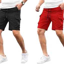 madman Pack of 2 Self Design Men Multicolor Cargo Shorts image 3