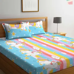 klotthe Blue & Pink Cartoon Characters 300 TC 2 King Bedsheet with 4 Pillow Covers-picture-28