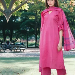 KALINI V-Neck Straight Kurta With Trousers & Dupatta-picture-18