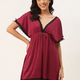 ms.lingies Ms Lingies Maroon & Black Satin Baby Doll with Thong-picture-24