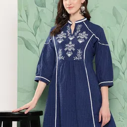 Nayam By Lakshita Mandarin Collar Mirror Work Tunic-picture-36