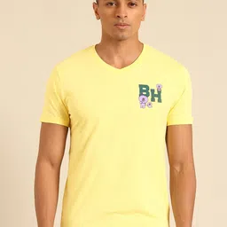 Being Human V-Neck Pure Cotton T-shirt with Minimal Print-image-2