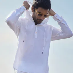 KINGDOM OF WHITE Cloudie Cotton Linen Summer Hooded Shirt-image-44