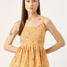 FERANOID Print Ethnic Pure Cotton Peplum Crop Top-picture-37