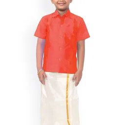 Thangamagan Boys Orange & White Solid Shirt and Veshti-picture-23