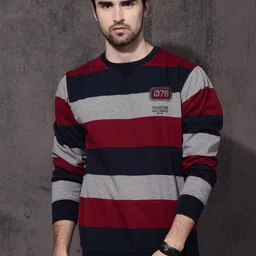 Roadster Men Grey & Navy Blue Striped Sweatshirt-picture-26