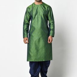 DEYANN Men Green & Navy Blue Woven Design Kurta with Dhoti Pants-picture-40