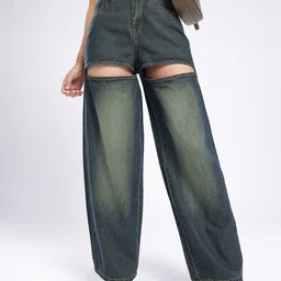 glitchez Women Classic Twist Baggy High-Rise Heavy Fade Cut Out Jeans-image-68