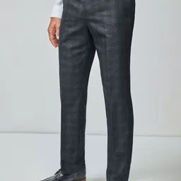 next Men Navy Blue Regular Fit Checked Formal Trousers-picture-11