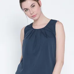 Sera Women Teal Blue Solid Blouson Top-image-45