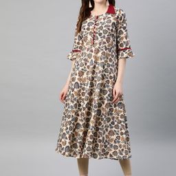 YASH GALLERY Women Off-White & Brown Printed Anarkali Kurta-picture-39