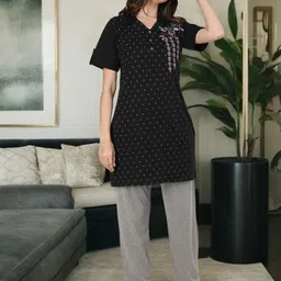 Duchess Floral Printed Embroidered Night suit-picture-19