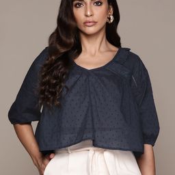 Label Ritu Kumar Navy Blue Solid Cotton Top-picture-35