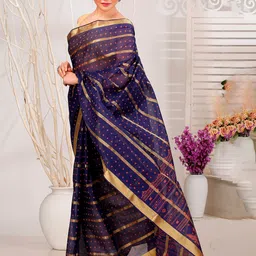 PuJoy Woven Design Zari Pure Cotton Taant Saree-picture-15