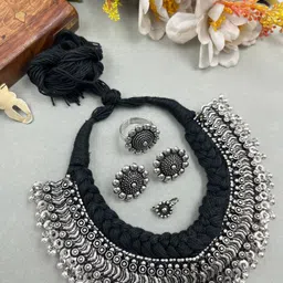 NAMAN ARTS Silver Plated Oxidised Jewellery Set-image-12