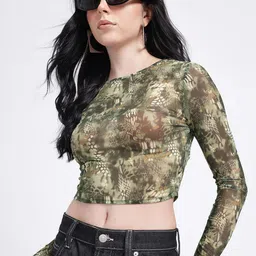 glitchez Urban Mesh Printed Crop Top-image-70