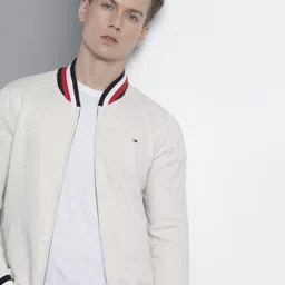Tommy Hilfiger Men Off White Front-Open Basic Baseball Sweater-picture-38