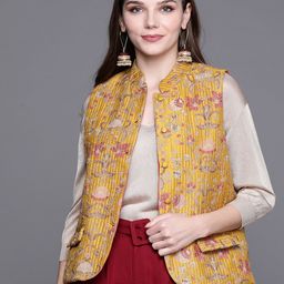 Biba Women Mustard & Golden Floral Embroidered Jacket-picture-13