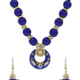 AKSHARA Girls Blue & Gold-Toned Kundan Studded Handcrafted Beaded Jewellery Set-picture-22
