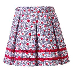 CACA CINA Girls White & Red Floral Printed Flared Knee-Length Pure Cotton Skirt-image-24