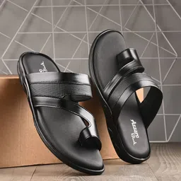 Azzaro Black Men Textured Leather Comfort Sandals-picture-34