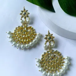 I Jewels Gold-Toned & White Classic Drop Earrings-image-9