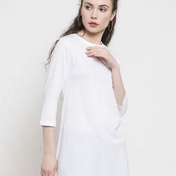 Kalt Women White Solid Round Neck T-shirt-picture-2