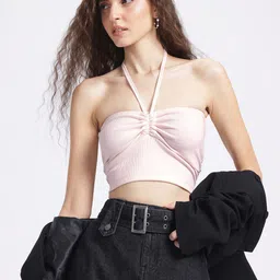 glitchez Halter Hype Ruched Crop Top-image-54