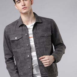 HIGHLANDER Men Charcoal Grey Camouflage Printed Denim Jacket-picture-35